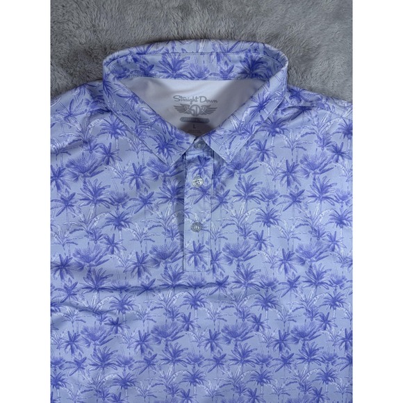 Straight Down Polo Shirt Mens Large Blue Purple Palm Tree Performance Golf - Picture 2 of 7